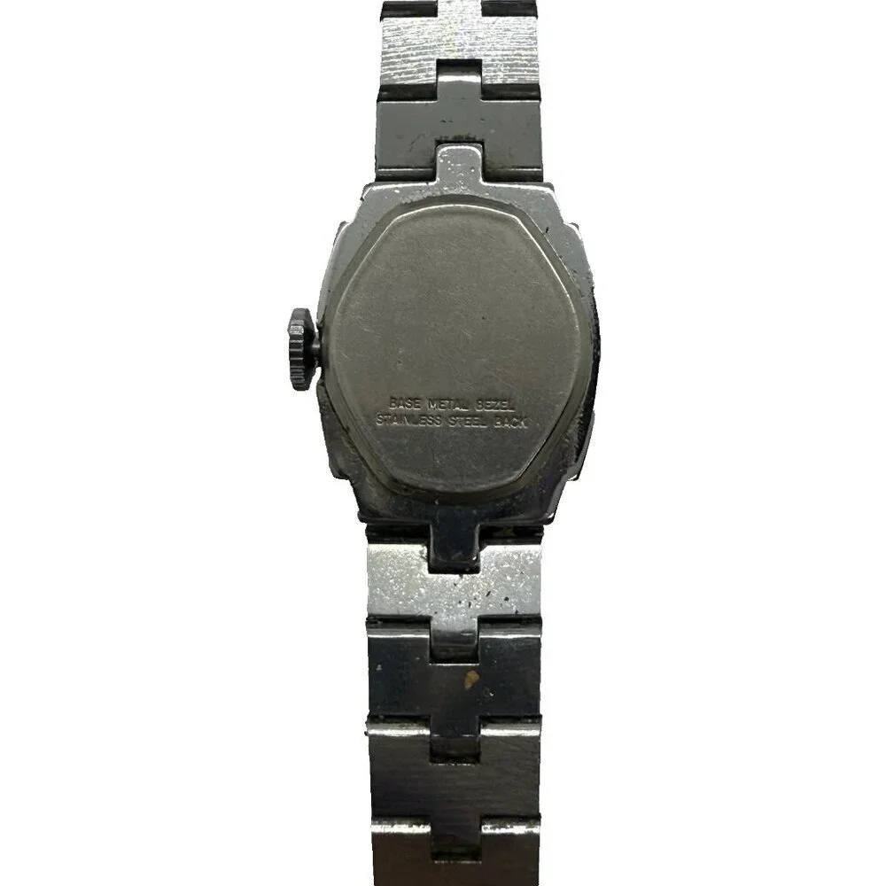 Vtg Timex Watch Women's 18mm Silver Tone Mechanical Manual Wind Square Stainless